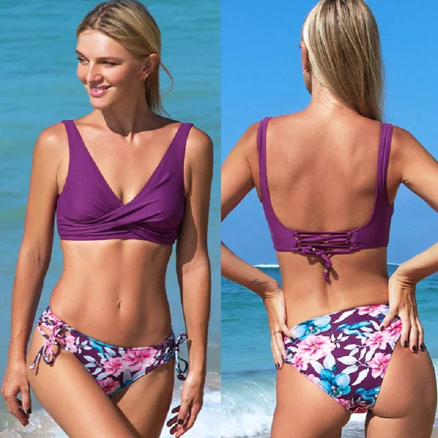 Awilda - Bikini Set Bloemen Broekje en Wrap Top met Touwtjes voor een Heerlijk Gevoel onder de Zon