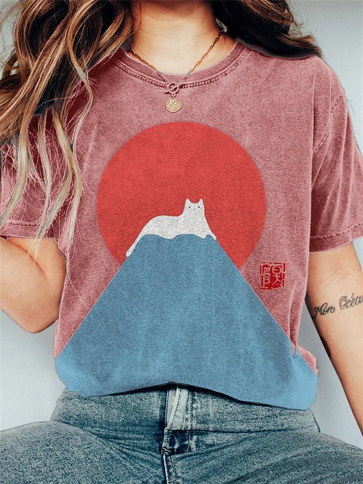 Fuji kat op berg opdruk T-shirt - Dallas