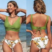 Awilda - Bikini Set Bloemen Broekje en Wrap Top met Touwtjes voor een Heerlijk Gevoel onder de Zon