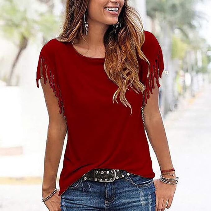 Stijlvol T-shirt met kwastmouwen - Alexa