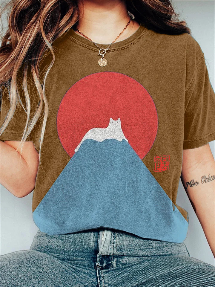 Fuji kat op berg opdruk T-shirt - Dallas