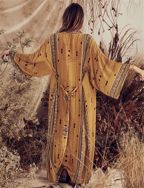 Cindy - boho bedrukte kimono strandjas
