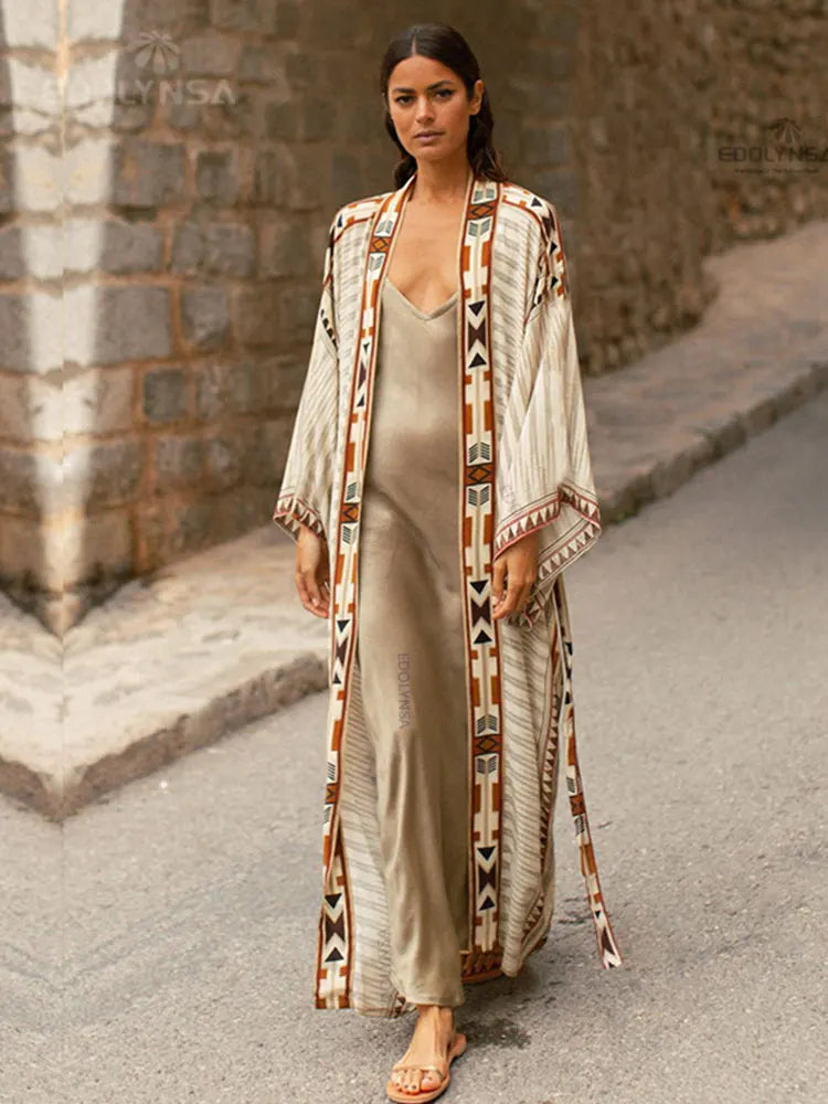 Cindy - boho bedrukte kimono strandjas