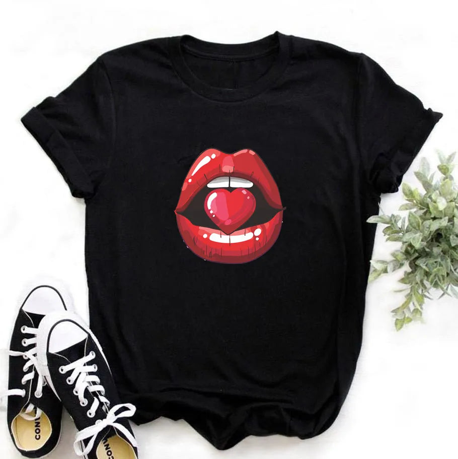 Dames-T-shirt met lippendessin - Kennedi