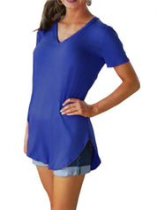 Dames-T-shirt met korte mouwen en V-hals - Ezra