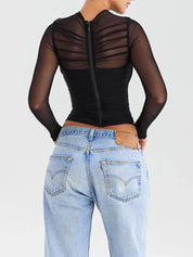 Dames-T-shirt van mesh met lange mouwen - Jenna