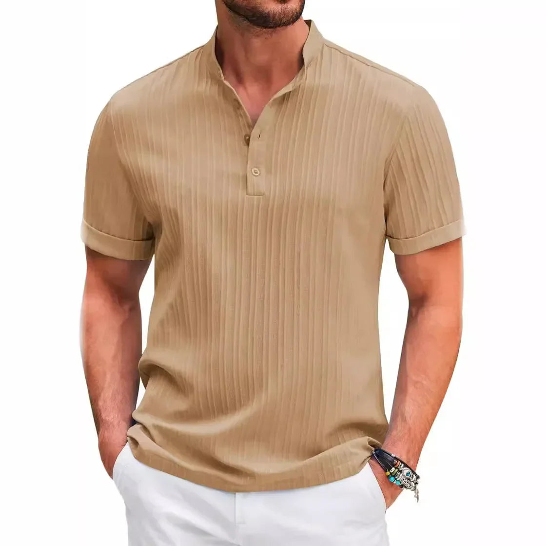 Gerimpeld stijl katoenen linnen heren-T-shirt - Kylian