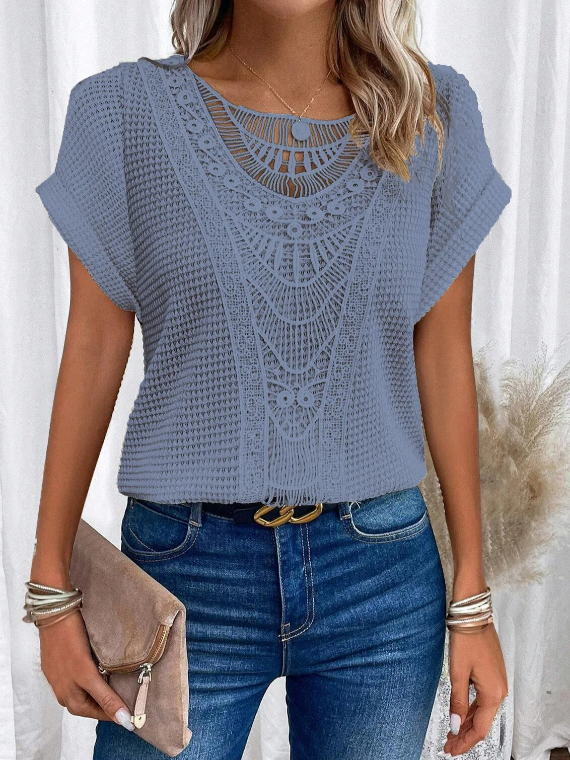 T-shirt met ronde hals en kant - Skyler