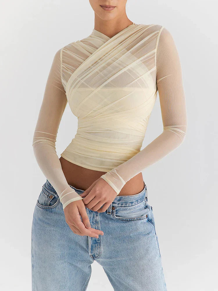 Dames-T-shirt van mesh met lange mouwen - Jenna