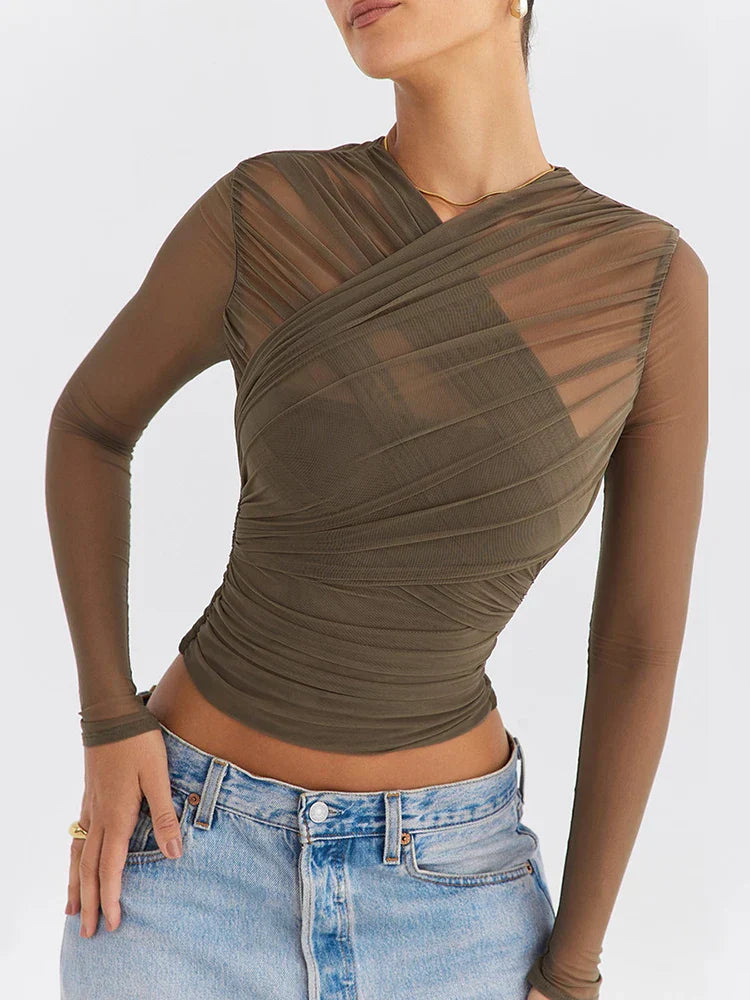 Dames-T-shirt van mesh met lange mouwen - Jenna