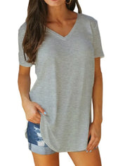 Dames-T-shirt met korte mouwen en V-hals - Ezra