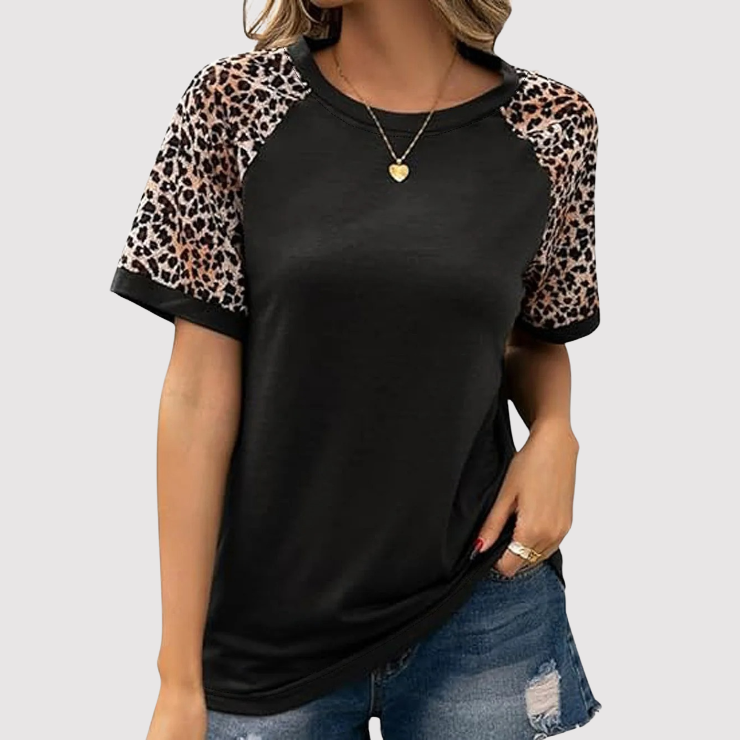 T-shirt met luipaardprint en ronde hals - Yara