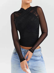 Dames-T-shirt van mesh met lange mouwen - Jenna