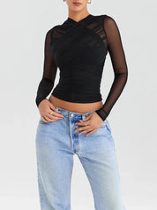 Dames-T-shirt van mesh met lange mouwen - Jenna