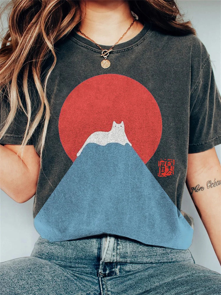 Fuji kat op berg opdruk T-shirt - Dallas