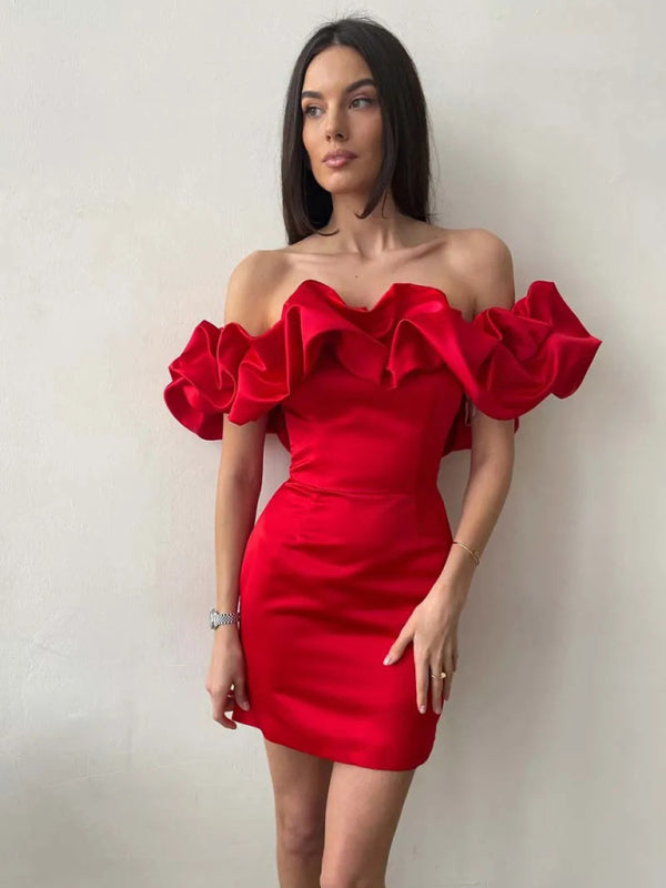 Off-the-shoulder satijnen jurk met ruches - Kennedy