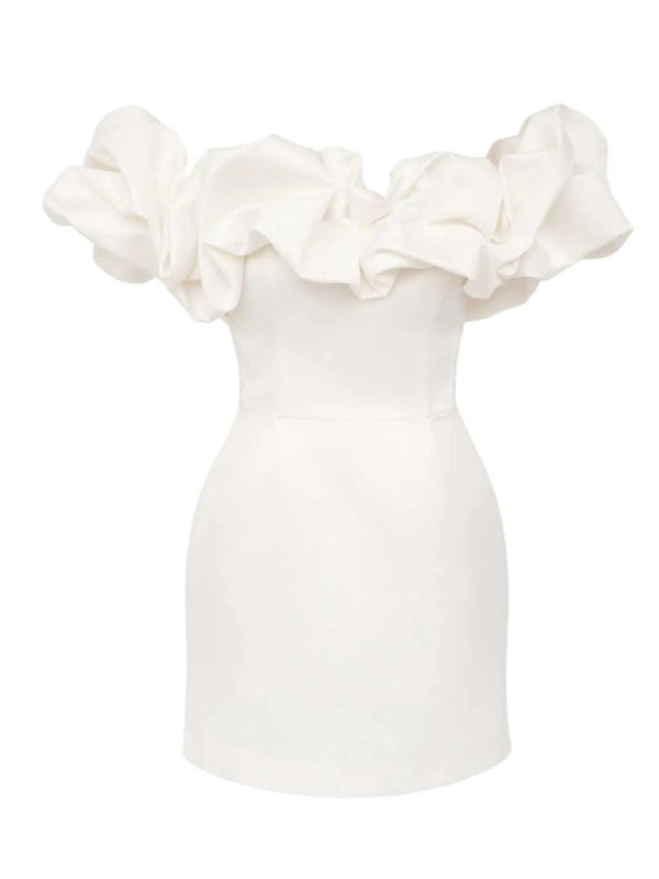 Off-the-shoulder satijnen jurk met ruches - Kennedy